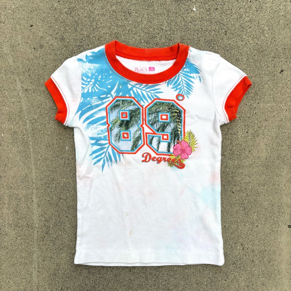 Children’s Place White Orange Trim Number Graphic T-Shirt Size S 5/6